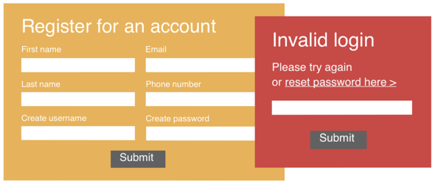 Registration screen - Invalid login warning