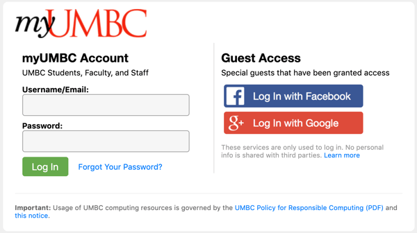 UMBC Login Screen