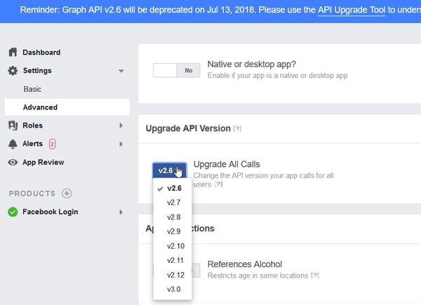 Screen Shot - Setting API in FB Developer Console